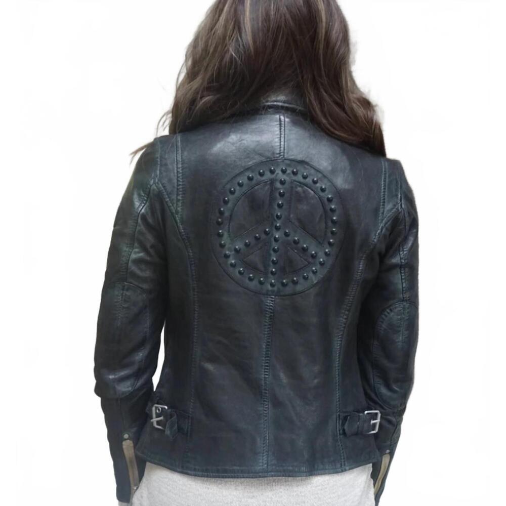 NEW MAURITIUS maysie leather peace sign jacket in black